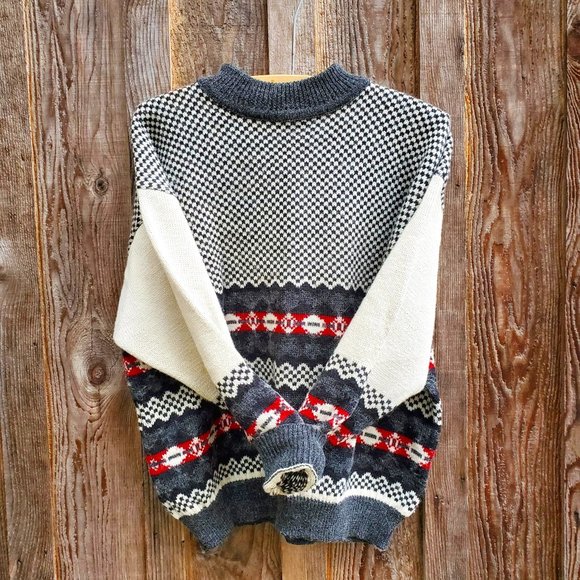 Esprit Vintage Wool Blend Crew Neck Fair Isle Sweater Checker